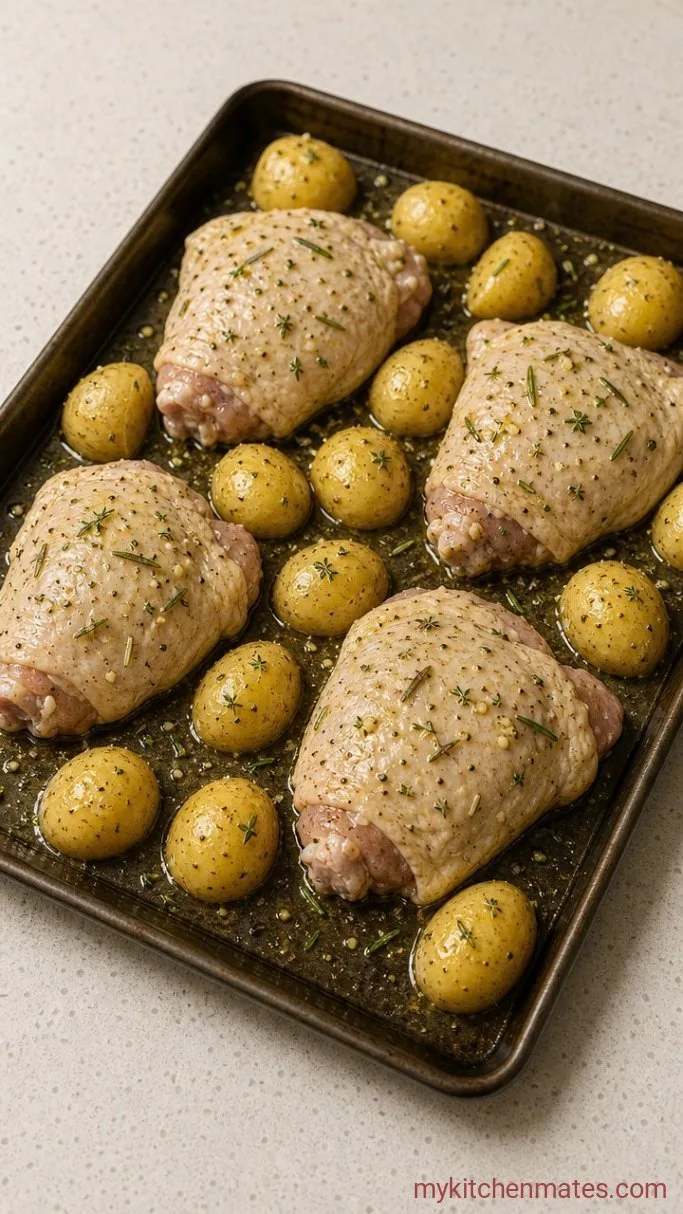Crispy One-Pan Chicken Thighs and Potatoes Step 2: Arrange on the Pan