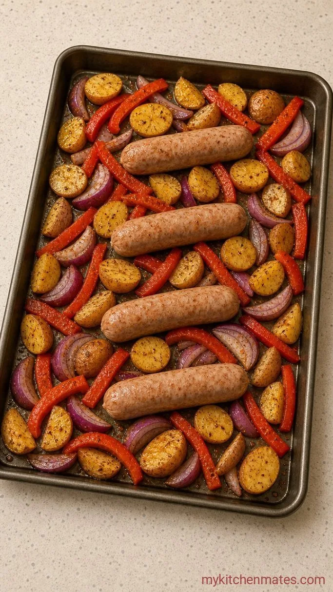30-Minute Sheet Pan Chicken Sausage with Crispy Potatoes Step 2: Arrange on the Sheet Pan