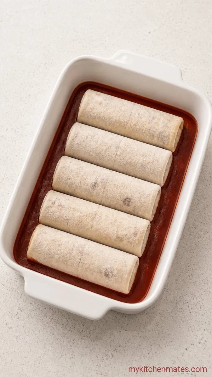 5-Minute Prep Frozen Burrito Casserole Step 2: Arrange the Frozen Burritos