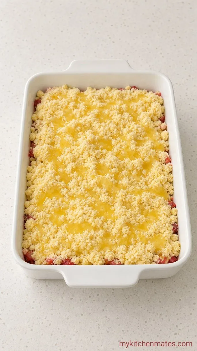 5-Ingredient Strawberry Rhubarb Dump Cake Step 2: Assemble the Dump Cake