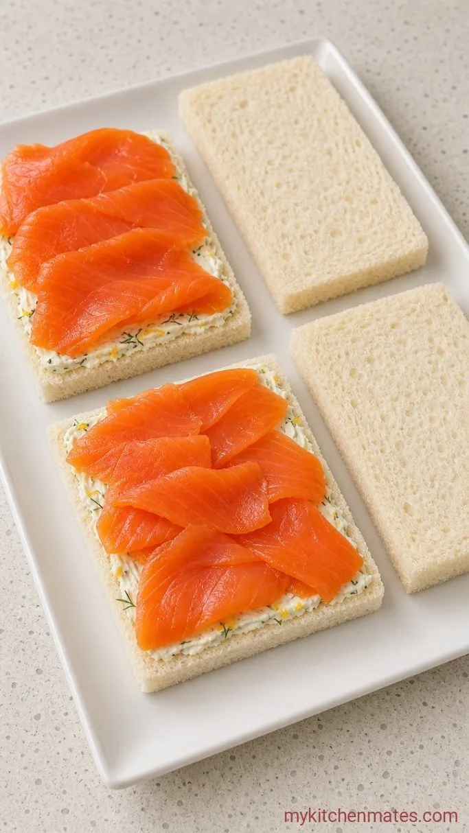Quick Smoked Salmon Tea Sandwiches Step 2: Assemble the Sandwiches