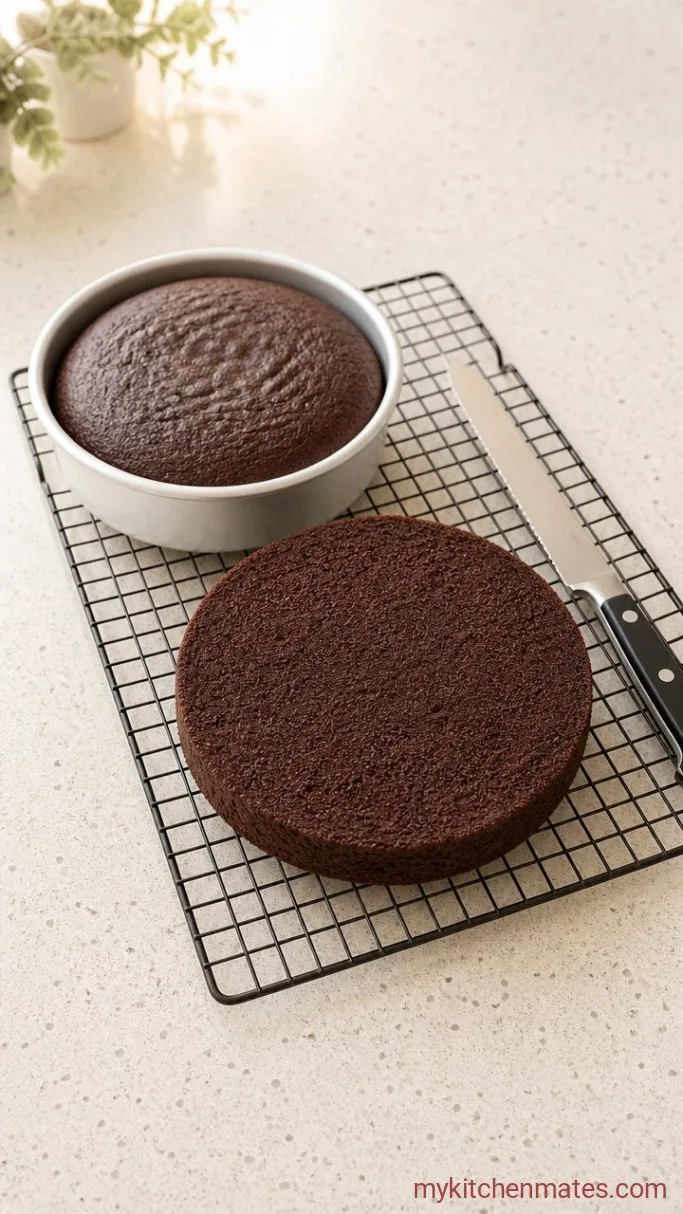 Kuromi Birthday Cake (Simple Frosting, Big Character) Step 2: Bake, Cool, and Level the Layers