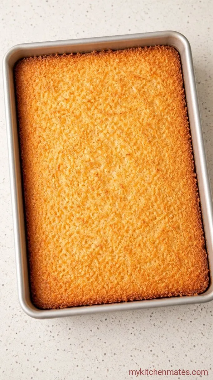 One-Bowl Coconut Sheet Cake with Cream Cheese Frosting Step 2: Bake the Cake