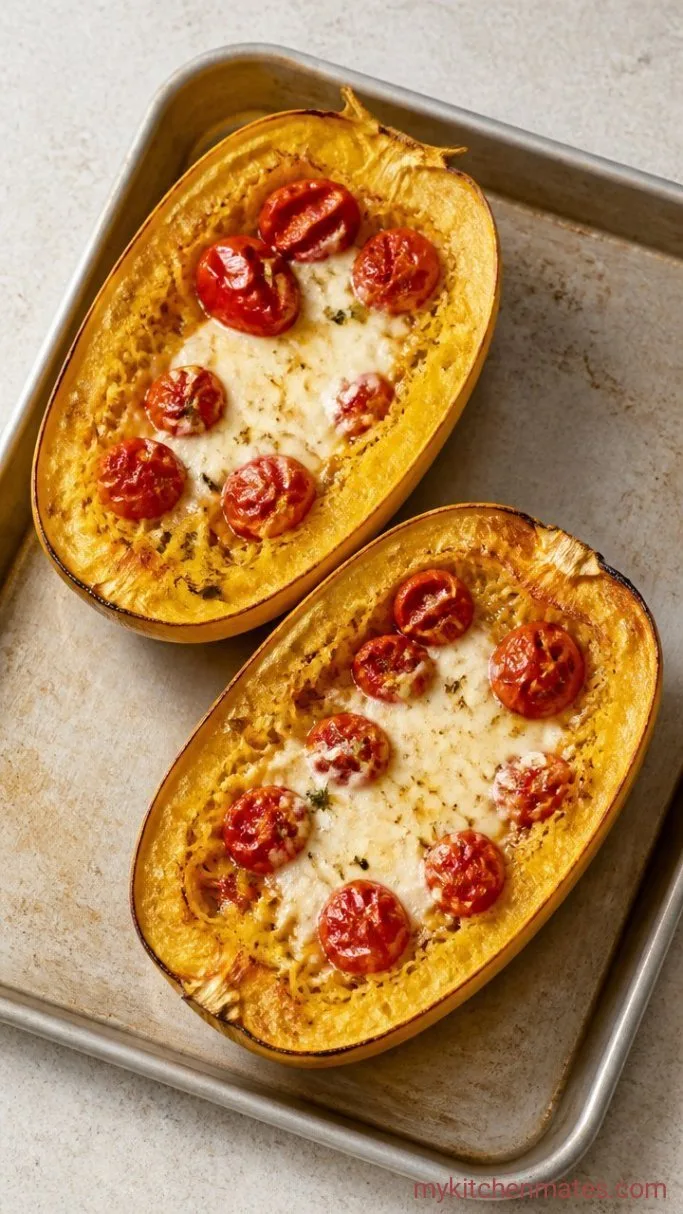 Sheet Pan Roasted Feta Spaghetti Squash Step 2: Bake the Feta and Tomatoes