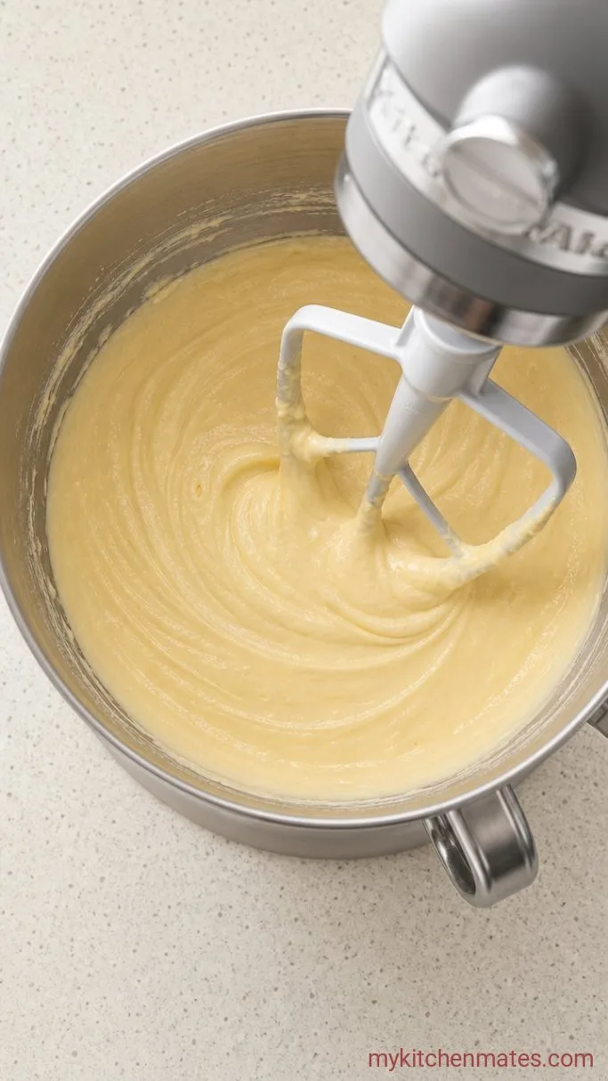 German Chocolate Pound Cake with Coconut Pecan Swirl Step 2: Beat in the Eggs and Chocolate