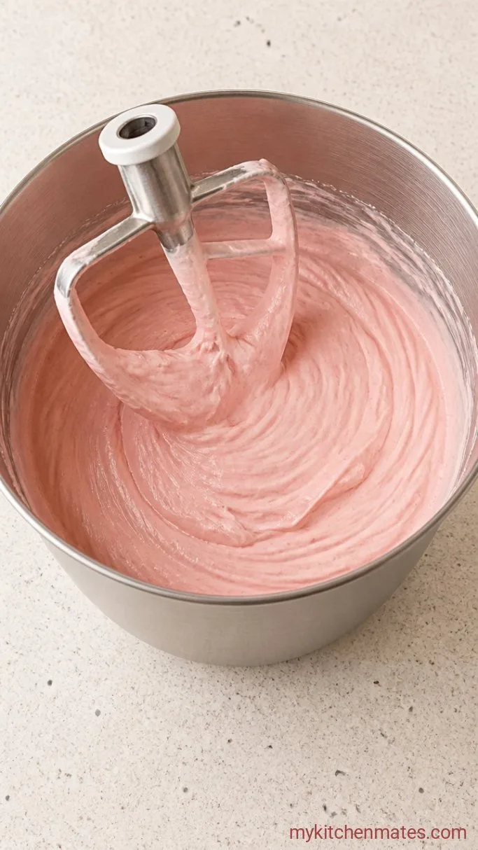 Step 2: Beat in the Eggs and Strawberry Puree
