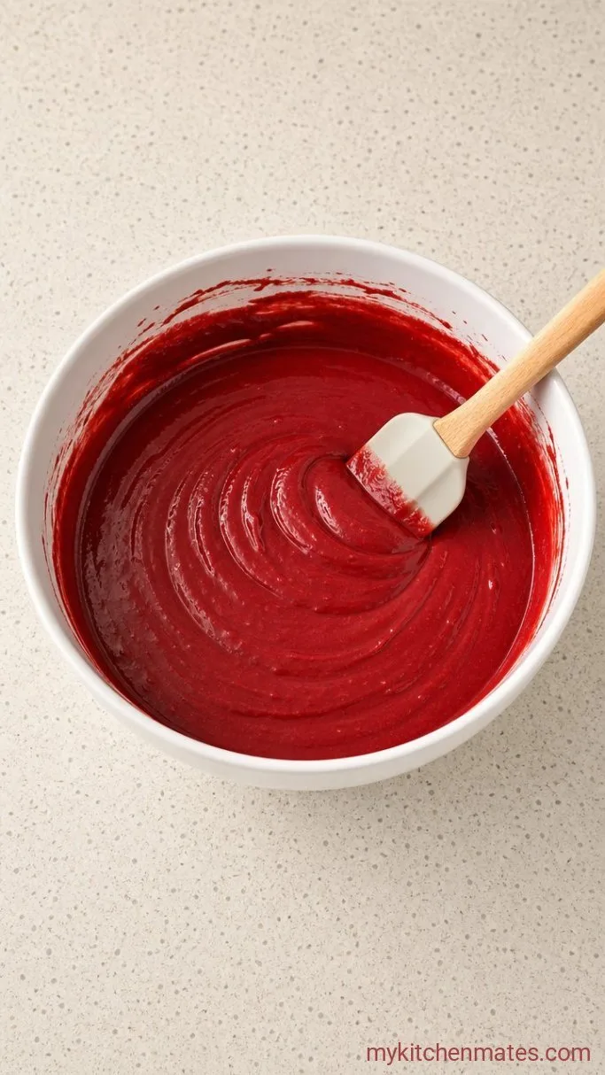 Red Velvet Pound Cake with Cream Cheese Swirl Step 2: Beat In the Eggs and Wet Ingredients
