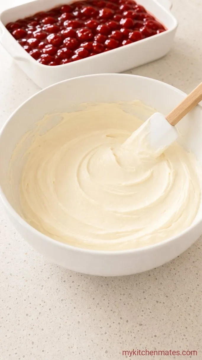 5-Minute Prep Cherry Cheesecake Dump Cake Step 2: Beat the Cheesecake Mixture