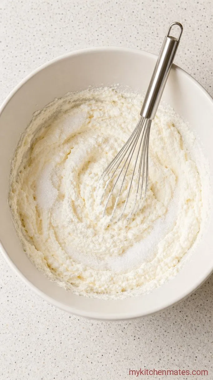 Creamy Italian Ricotta Cheesecake (No Water Bath) Step 2: Beat the Ricotta and Sugar