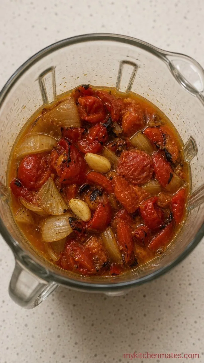 Sheet Pan Roasted Tomato and Red Pepper Soup Step 2: Blend the Soup Base