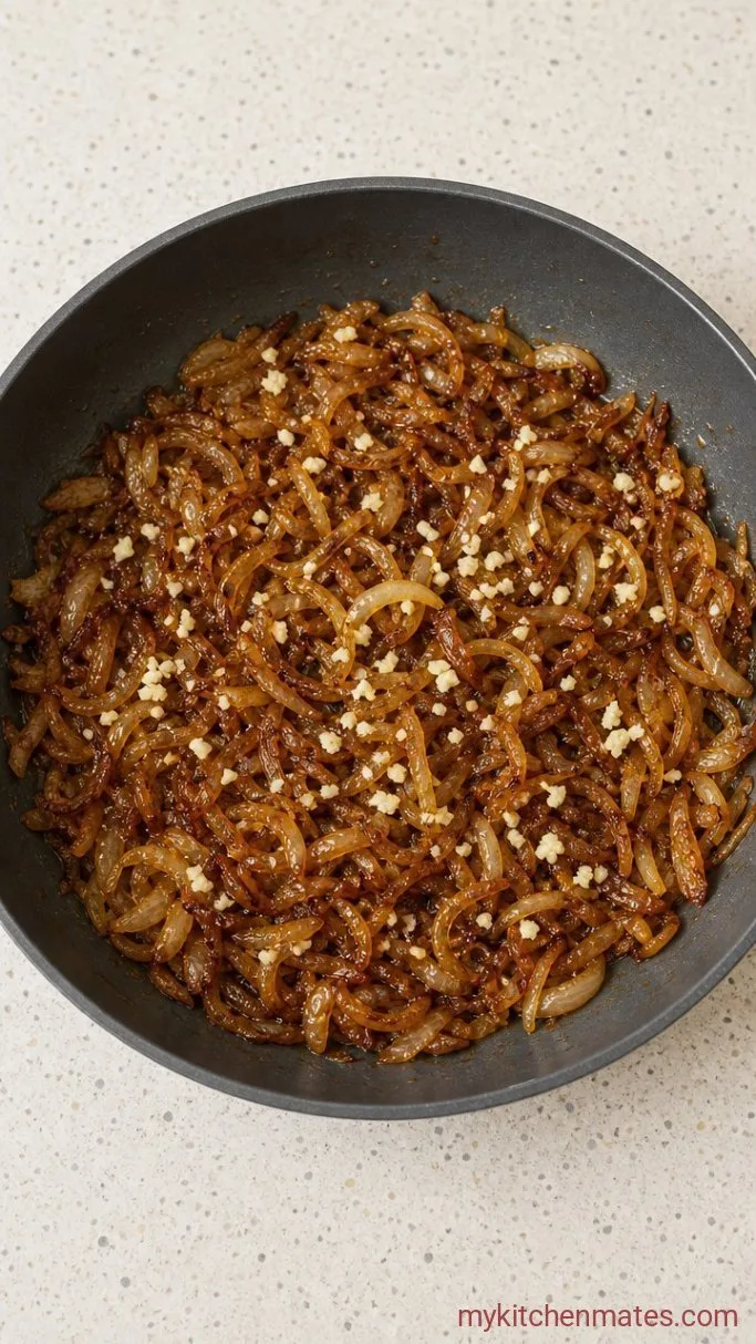 One-Pot Creamy Caramelized Onion Pasta Step 2: Bloom the Garlic
