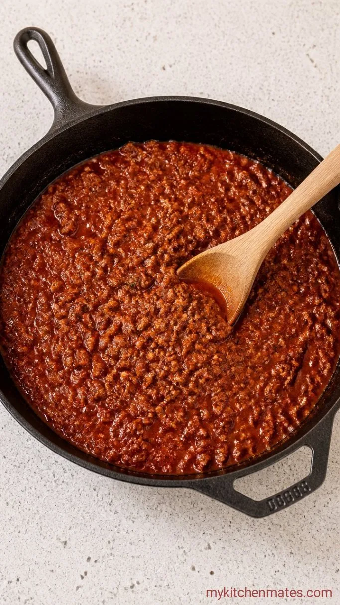 Baked Ziti with Ground Beef and Ricotta Step 2: Brown the Beef and Simmer the Sauce