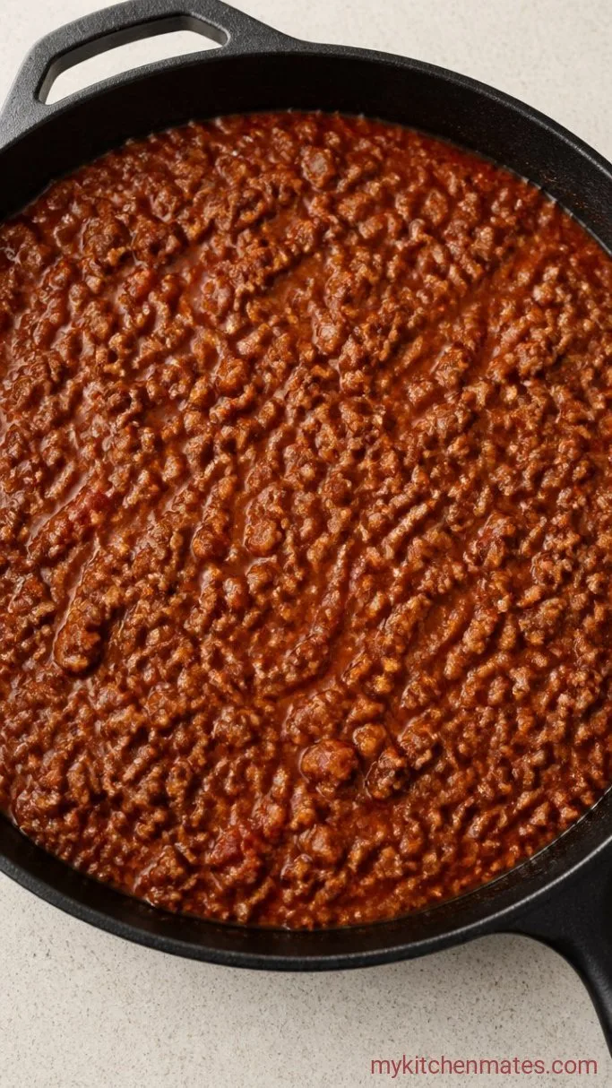 Golden, Bubbly Oven Baked Spaghetti Step 2: Brown the Beef and Simmer the Sauce