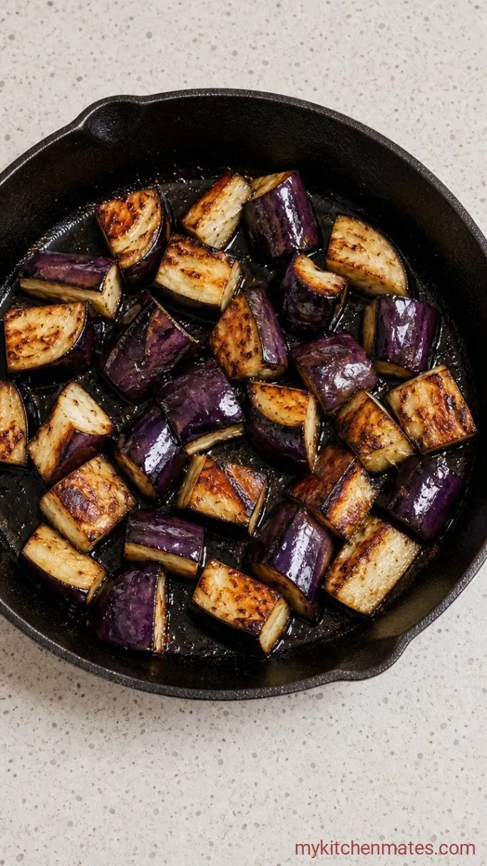 30-Minute Garlicky Eggplant Tofu Step 2: Brown the Eggplant