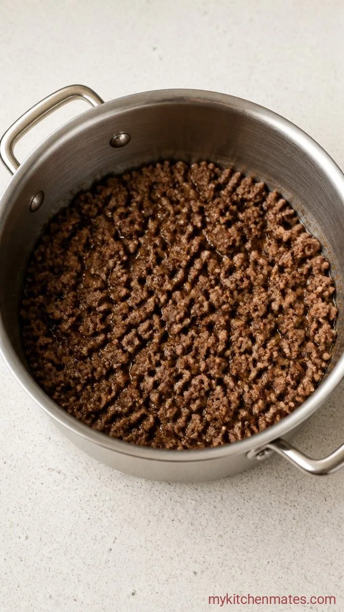 Quick 30-Minute Ground Beef Penne Pasta Step 2: Brown the Ground Beef