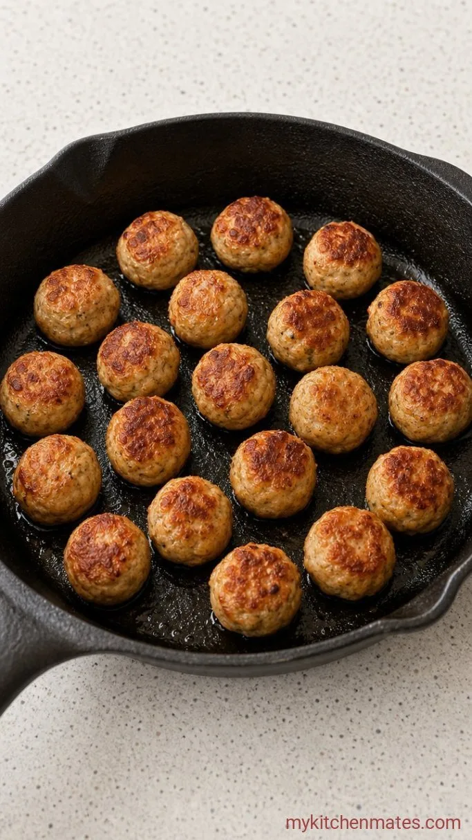 15-Minute Sticky Trader Joe's Chicken Meatballs Step 2: Brown the Meatballs