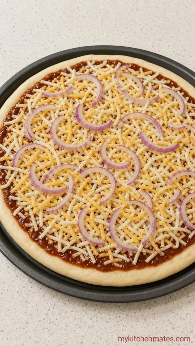 Quick BBQ Shredded Chicken Pizza Step 2: Build the Base Layer