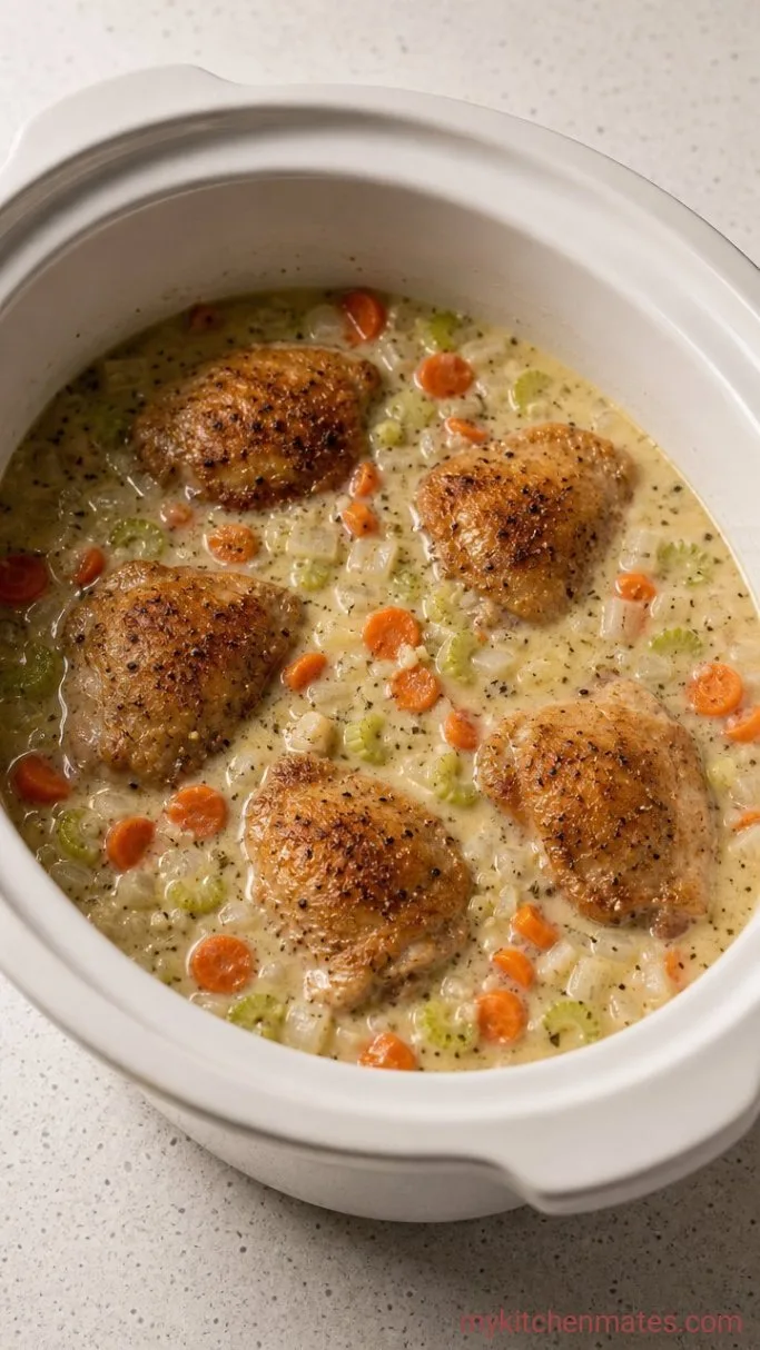 Creamy Crockpot Chicken and Noodles Step 2: Build the Base