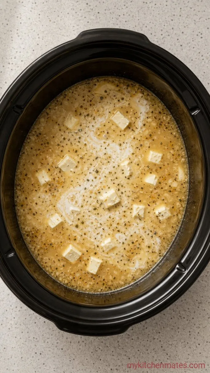 Creamy Crockpot Garlic Parmesan Chicken Pasta Step 2: Build the Garlic Sauce