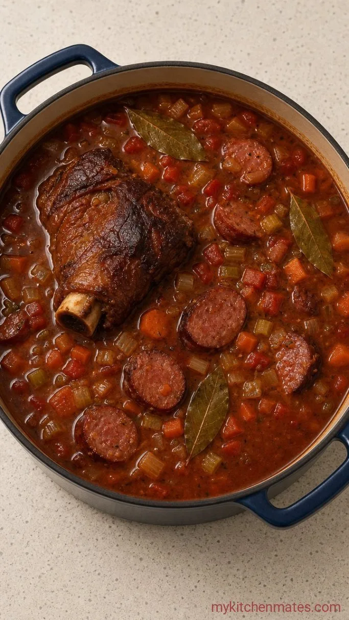 Hearty Portuguese Bean Soup with Smoked Sausage and Cabbage Step 2: Build the Soup Base