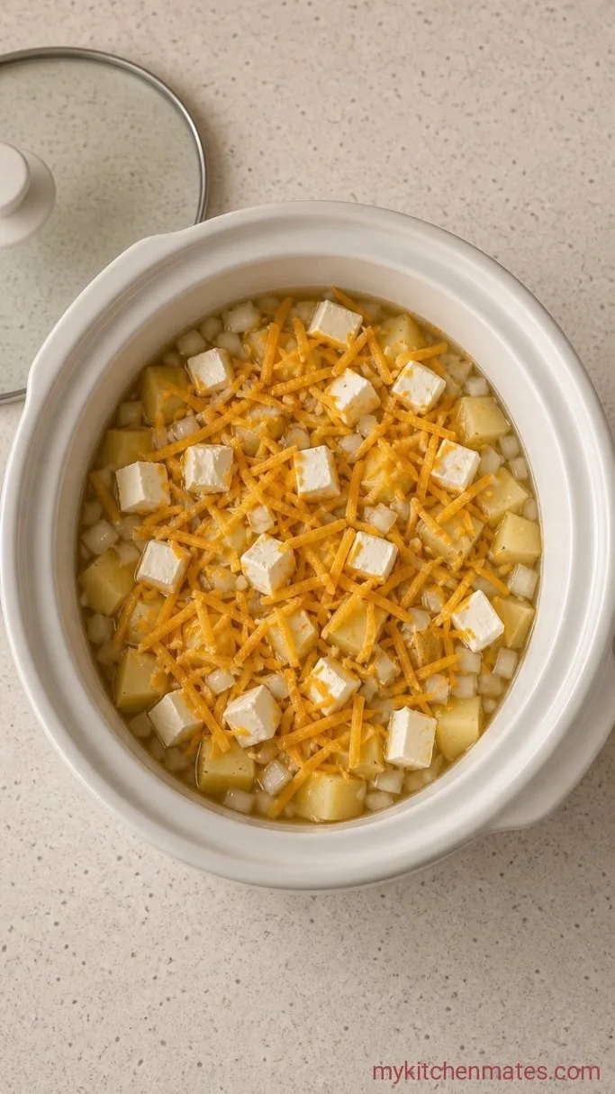 Crockpot Loaded Potato Soup Step 2: Build the Soup in the Crockpot
