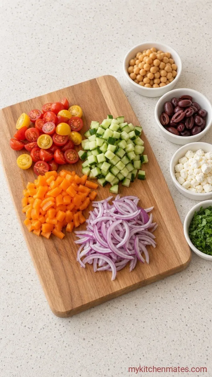 20-Minute Mediterranean Salad Bowl Step 2: Chop the Vegetables
