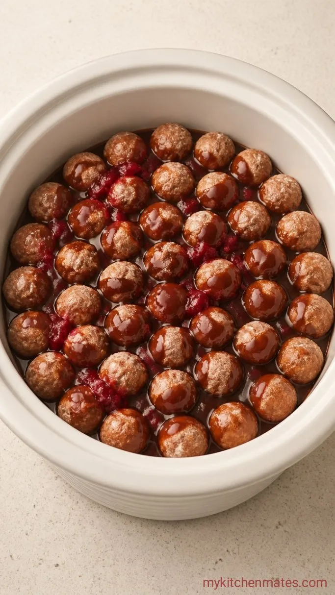 Slow Cooker Cranberry BBQ Meatballs (5 Ingredients) Step 2: Coat and Cook the Meatballs