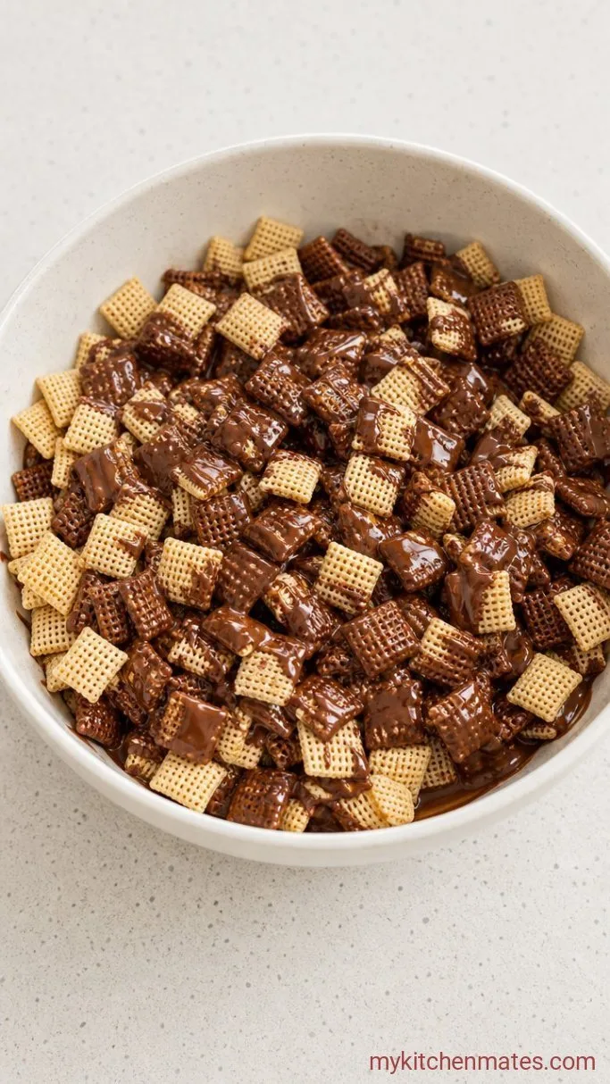 5-Ingredient Gluten-Free Puppy Chow Step 2: Coat the Cereal