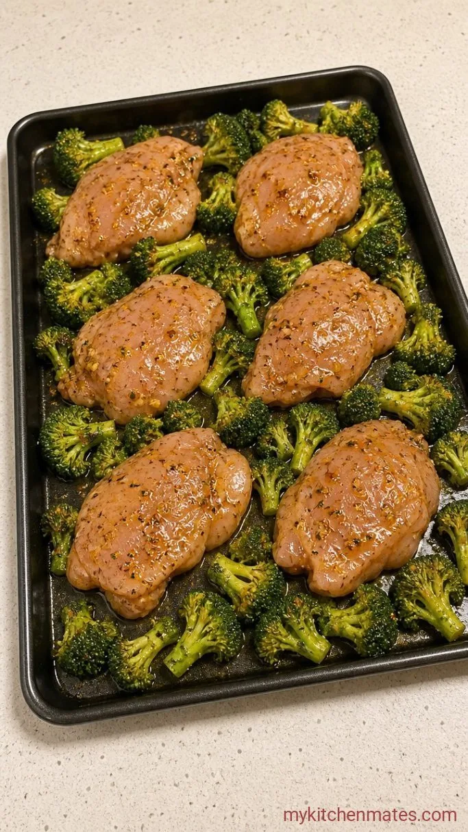 30-Minute Baked Chicken and Broccoli Step 2: Coat the Chicken and Broccoli