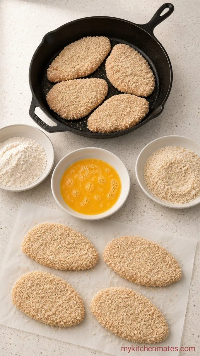 Crispy Italian Chicken Cutlets Step 2: Coat the Chicken in Breadcrumbs