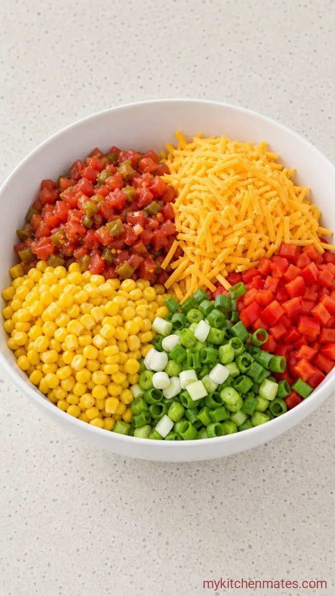 No-Cook Chili Cheese Frito Corn Salad Step 2: Combine the Corn Base