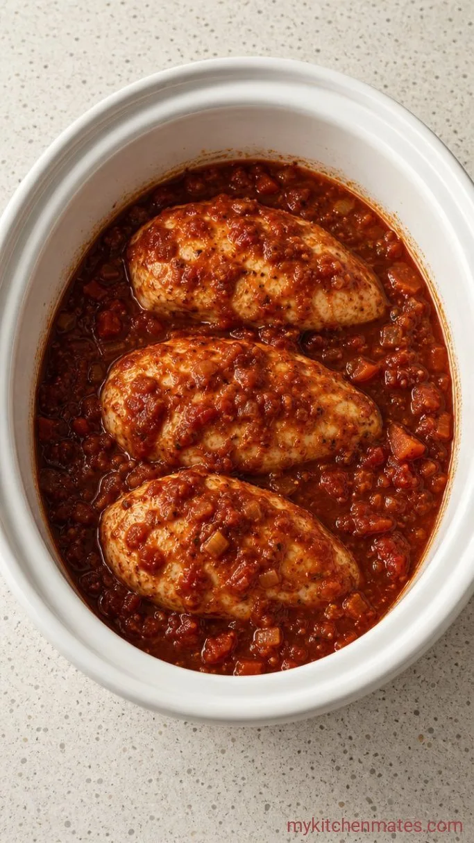3-Ingredient Crockpot Chicken Tacos Step 2: Cook in the Salsa