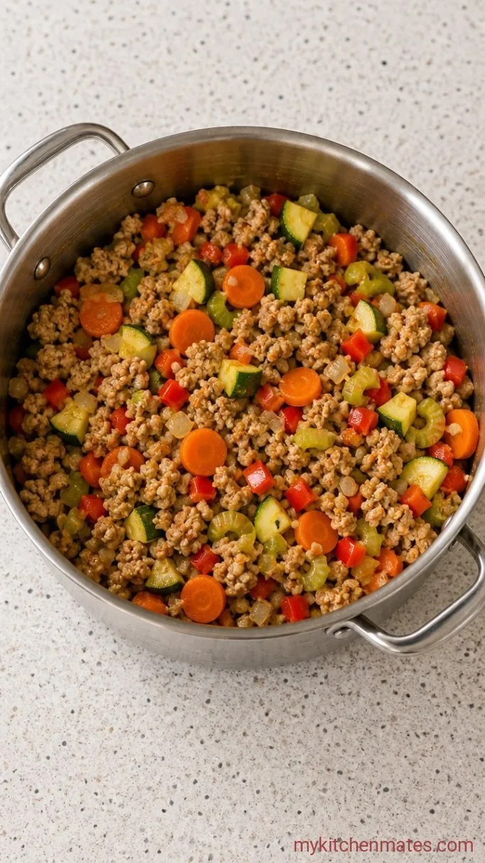 Hearty 30-Minute Ground Turkey Vegetable Soup Step 2: Cook the Aromatics and Hard Vegetables