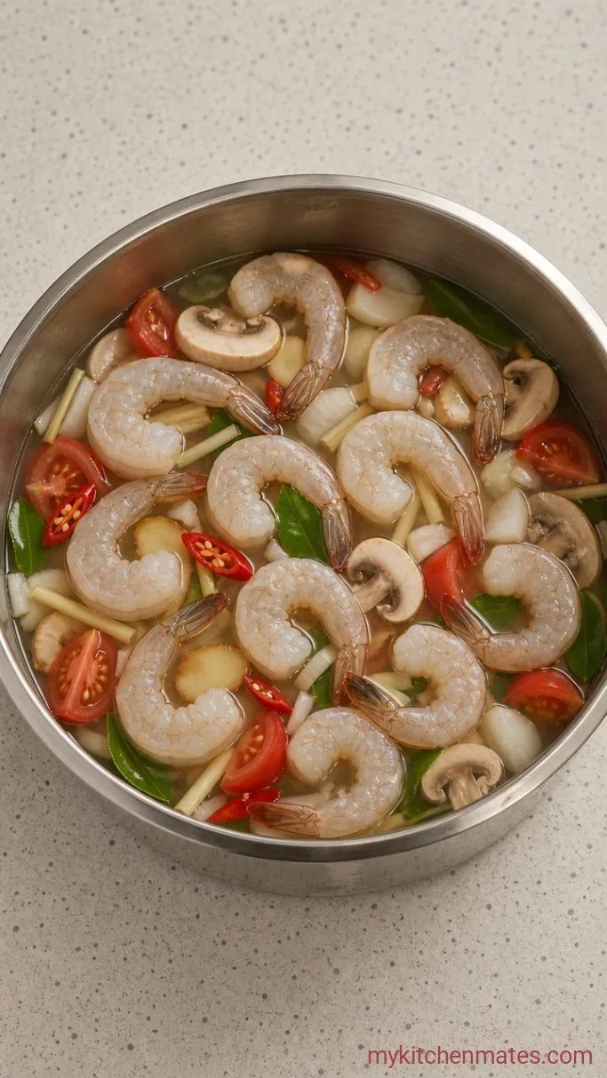 Spicy Tom Yum Noodle Soup in 15 Minutes Step 2: Cook the Shrimp and Mushrooms