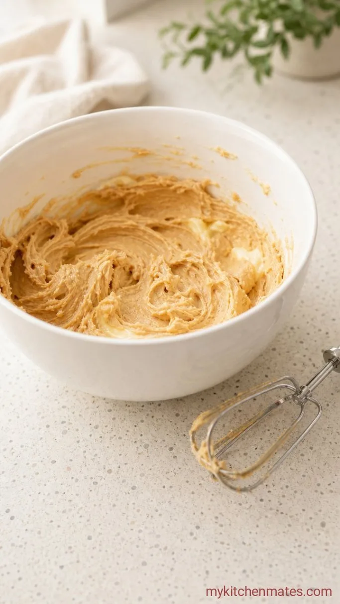 Soft and Chewy Peanut Butter Blossom Cookies Step 2: Cream the Butter and Peanut Butter