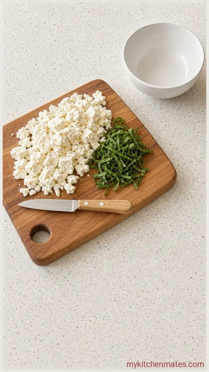 Step 2: Crumble the Feta and Slice the Mint