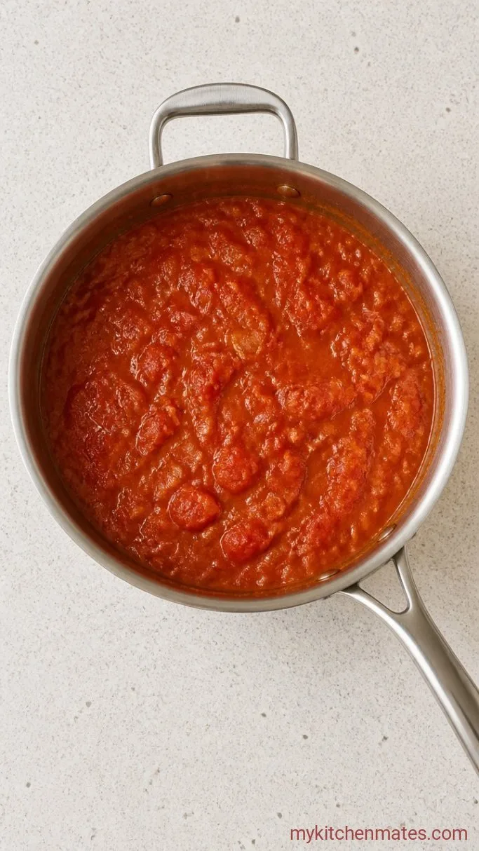 Quick 30-Minute Homemade Tomato Sauce Step 2: Crush and Simmer the Tomatoes