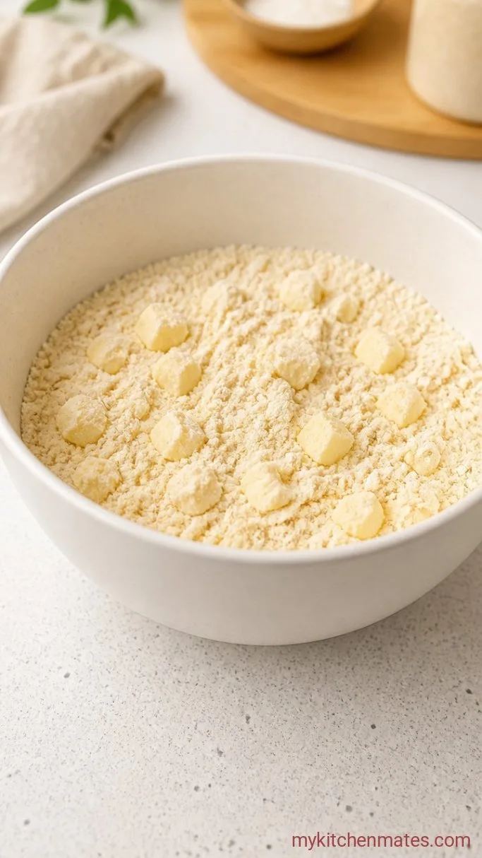 Quick Garlic Cheddar Drop Biscuits Step 2: Cut in the Cold Butter