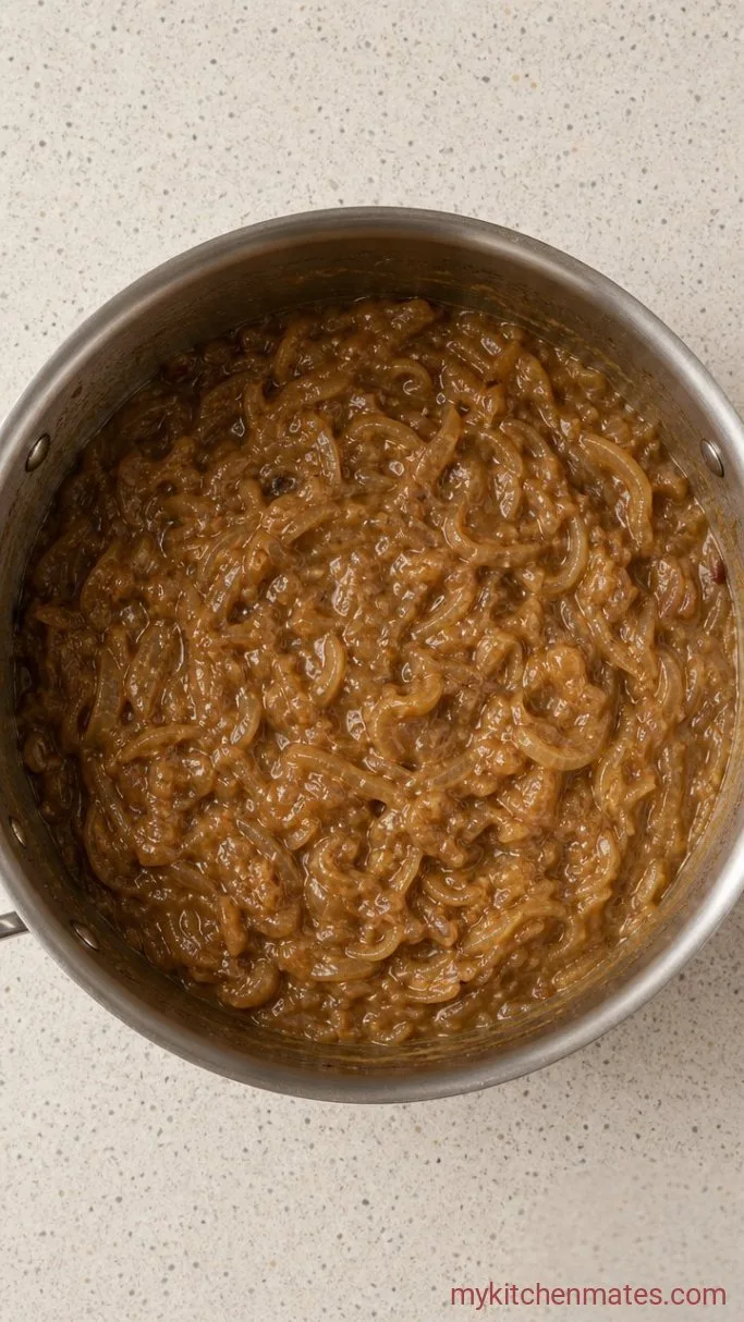 Rich Gluten Free French Onion Soup Step 2: Deglaze and Thicken