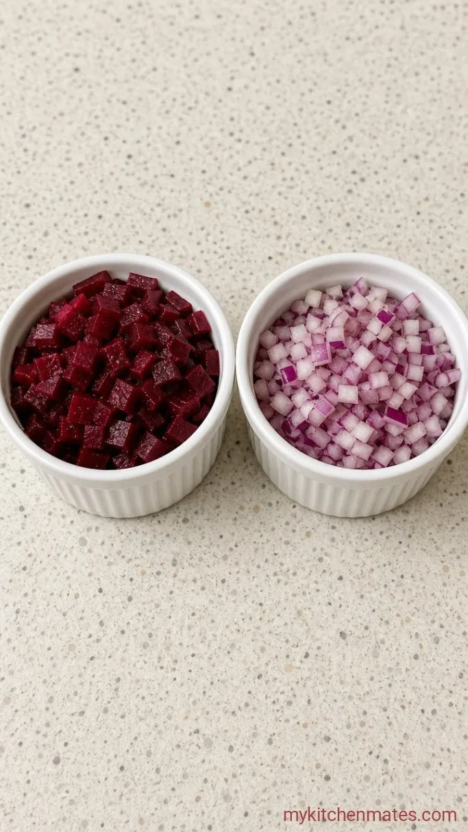 Step 2: Dice the Beets and Onion