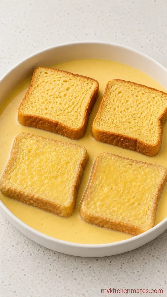 Cinnamon Roll French Toast with Cream Cheese Glaze Step 2: Dip the Bread