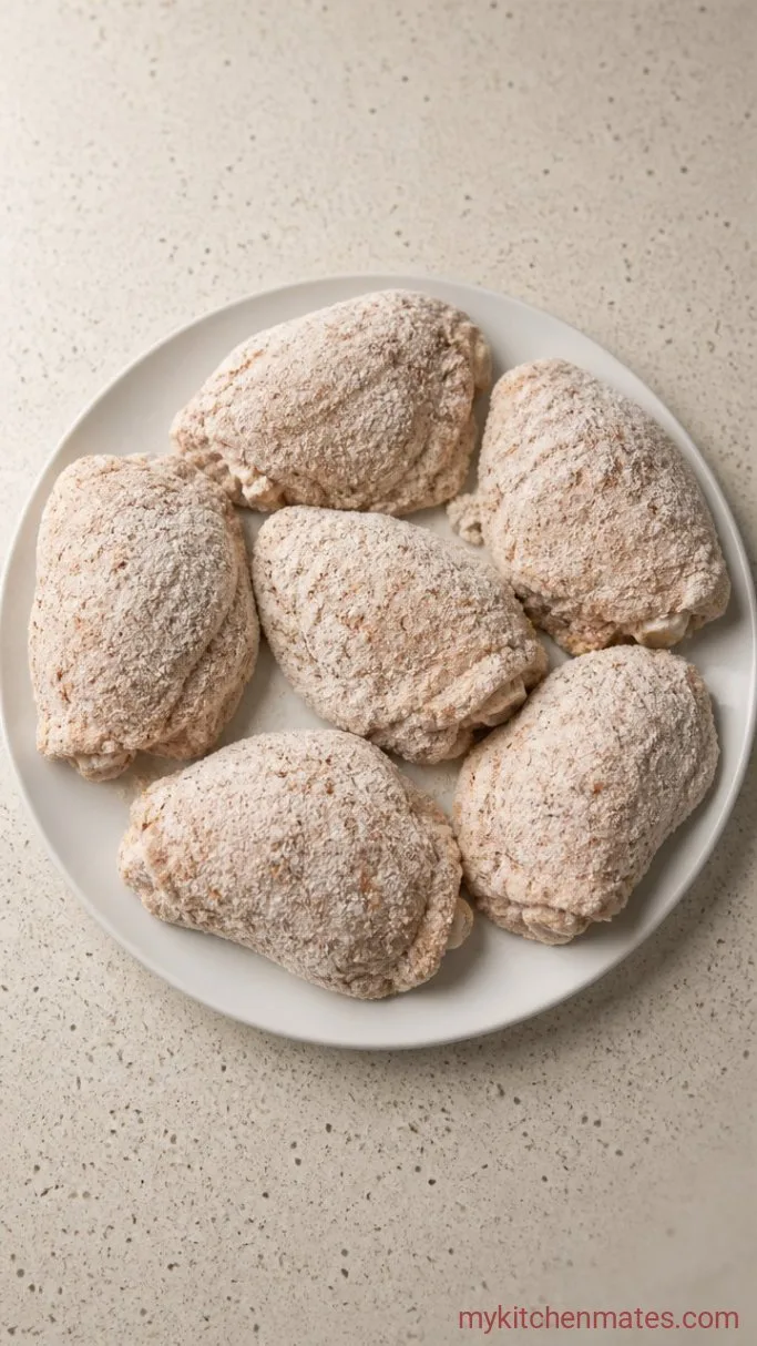 Crispy Southern Baked Chicken (Buttermilk Brined, Oven-Fried) Step 2: Dredge the Chicken