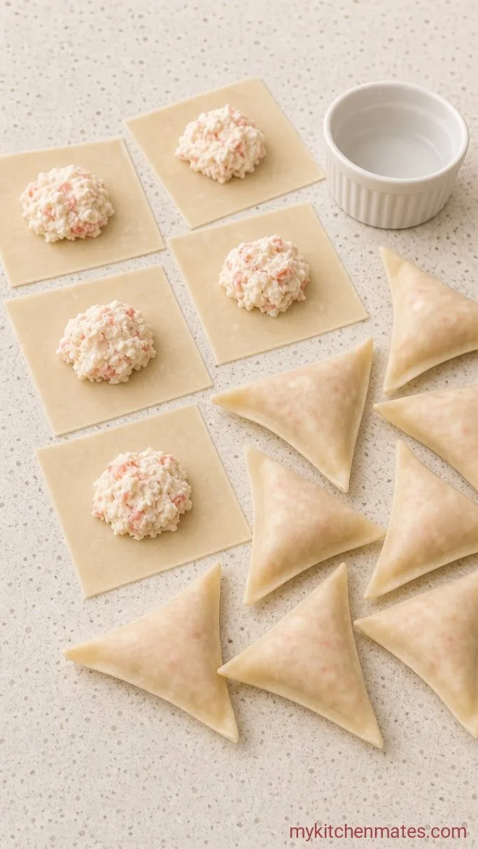 Crispy Gluten-Free Crab Rangoon Step 2: Fill and Seal the Wrappers