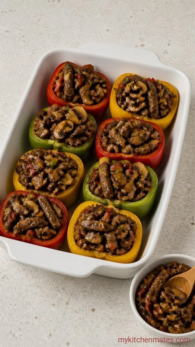 Philly Cheesesteak Stuffed Peppers (Easy Low-Carb Dinner) Step 2: Fill the Pepper Halves