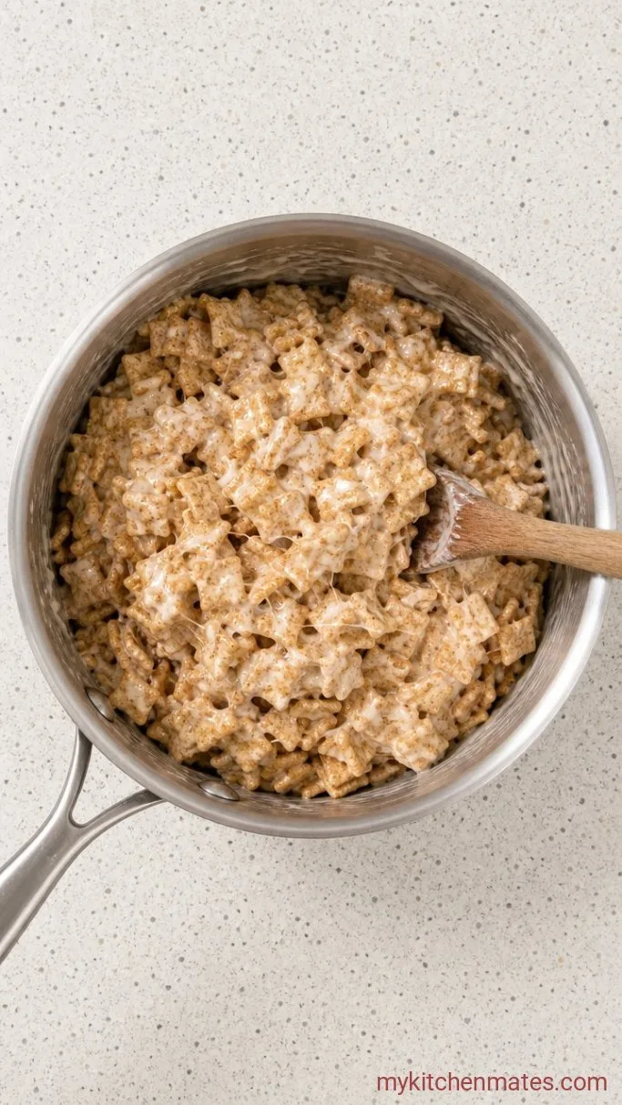 3-Ingredient Cinnamon Toast Crunch Treats Step 2: Fold in the Cereal