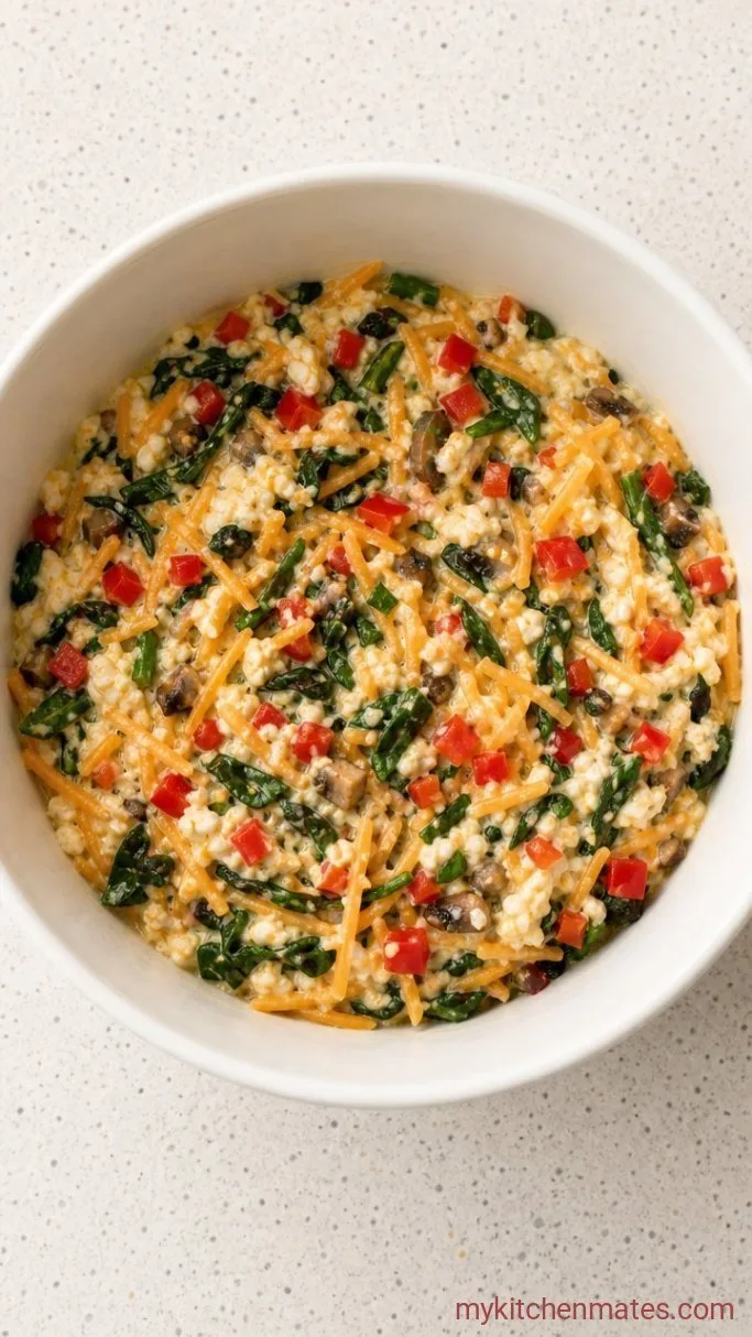 High-Protein Baked Cottage Cheese Eggs (5-Minute Prep) Step 2: Fold in the Cheddar and Add-Ins