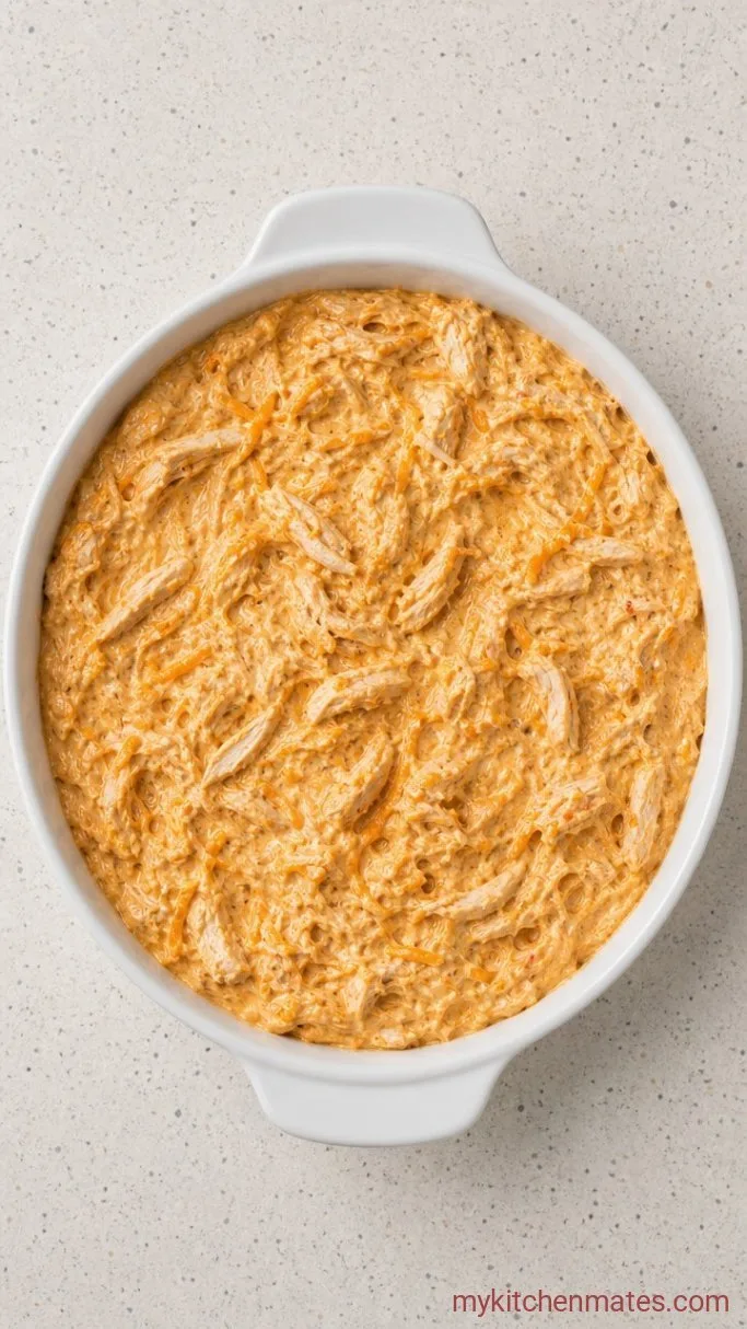 Quick 6-Ingredient Buffalo Chicken Wing Dip Step 2: Fold in the Chicken and Cheese