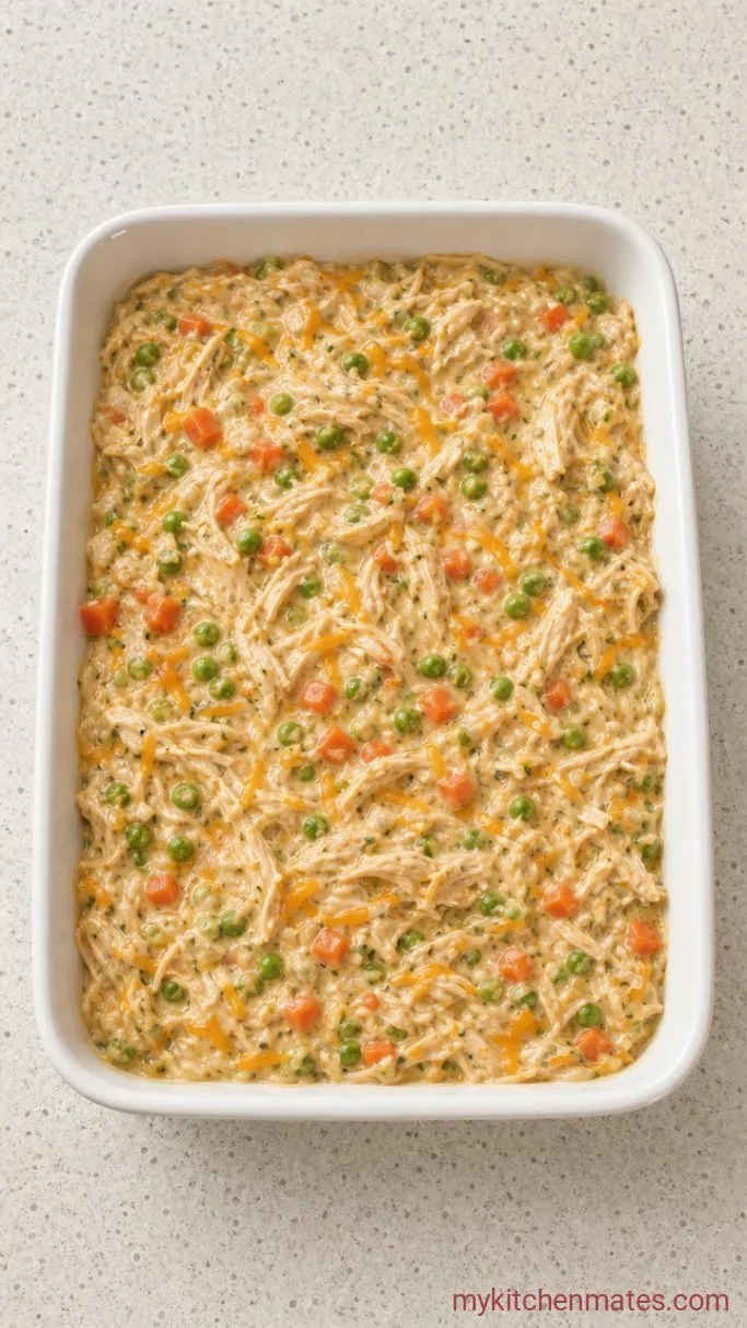 Chicken Bubble Biscuit Bake Casserole Step 2: Fold in the Chicken and Vegetables