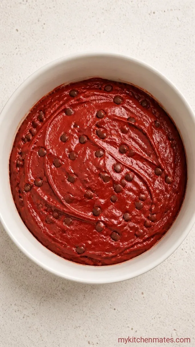 4-Ingredient Red Velvet Box Cake Brownies Step 2: Fold in the Chocolate Chips