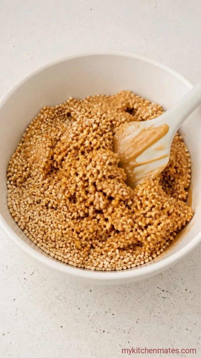 Crunchy 5-Ingredient Puffed Quinoa Bars Step 2: Fold in the Puffed Quinoa
